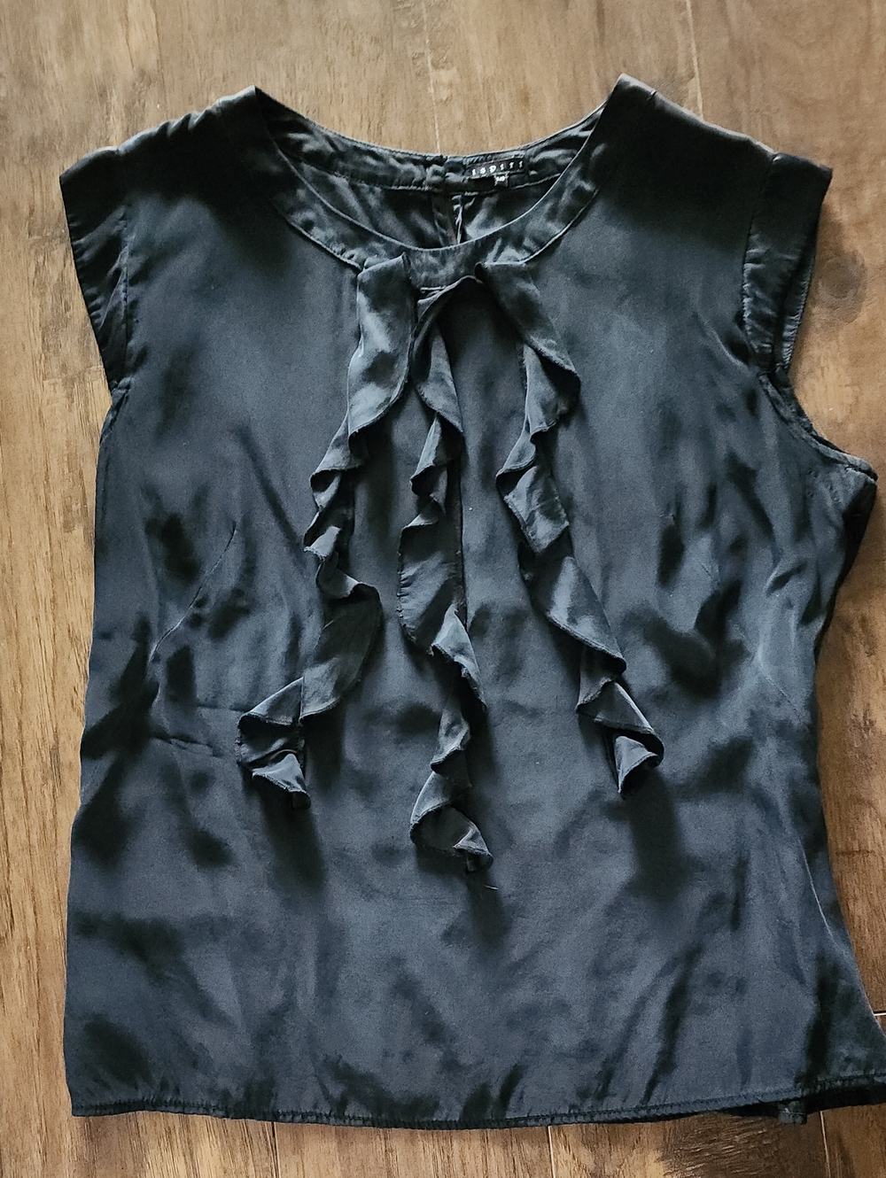 Esprit Black Ruffle Front Cap-Sleeve Blouse